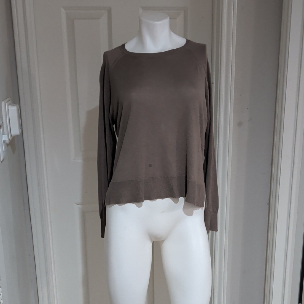 Zara Women's Khaki Brown Ribbed Knit Long Sleeve Crewneck Solid Crop Top Size S